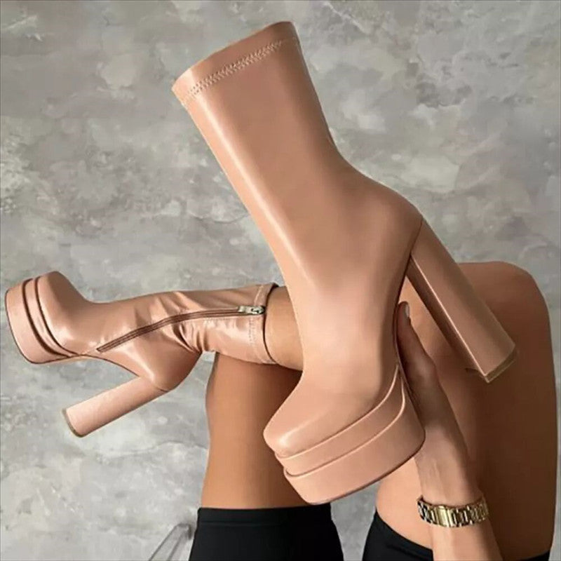 Women's Waterproof High Heeled Thick Bottom Boots