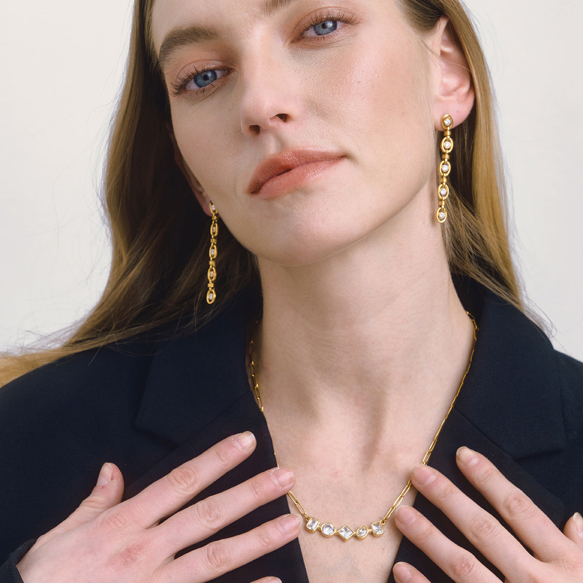 Zircon Pendant Necklace and Chain Tassel Earring Jewelry Set