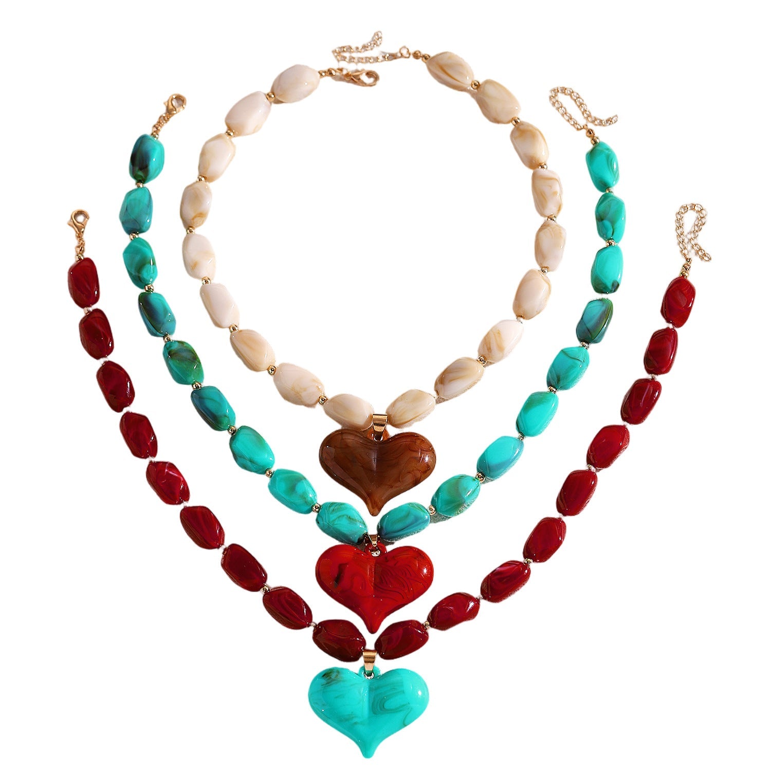 Vintage Bohemian Resin Heart Necklace Sweet and Cool Jewelry