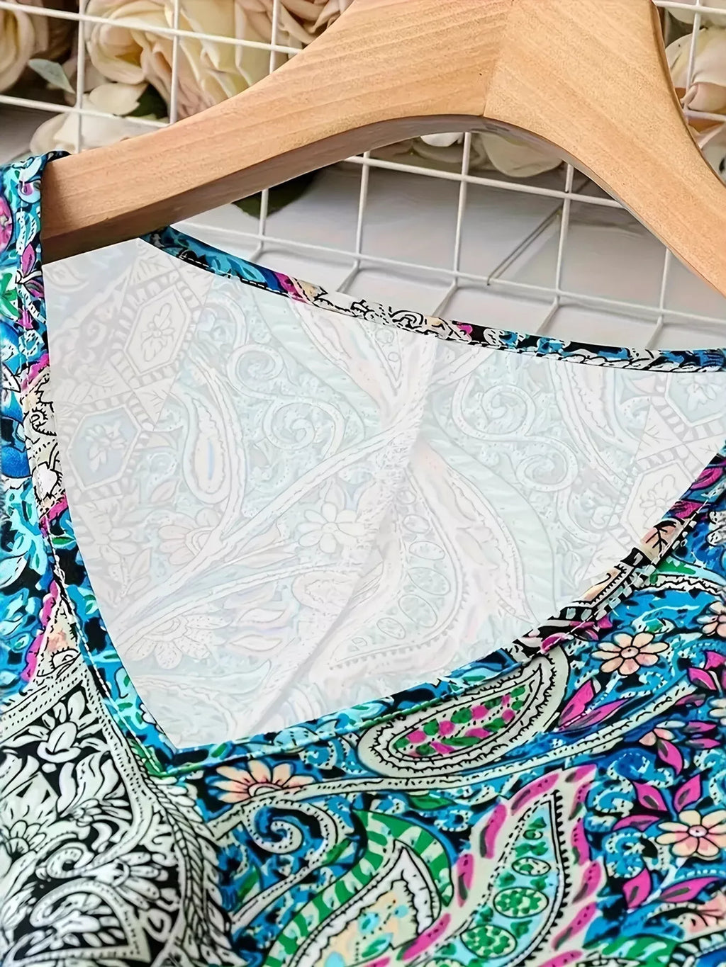 Plus Size Paisley Print V-Neck Short Sleeve Dress