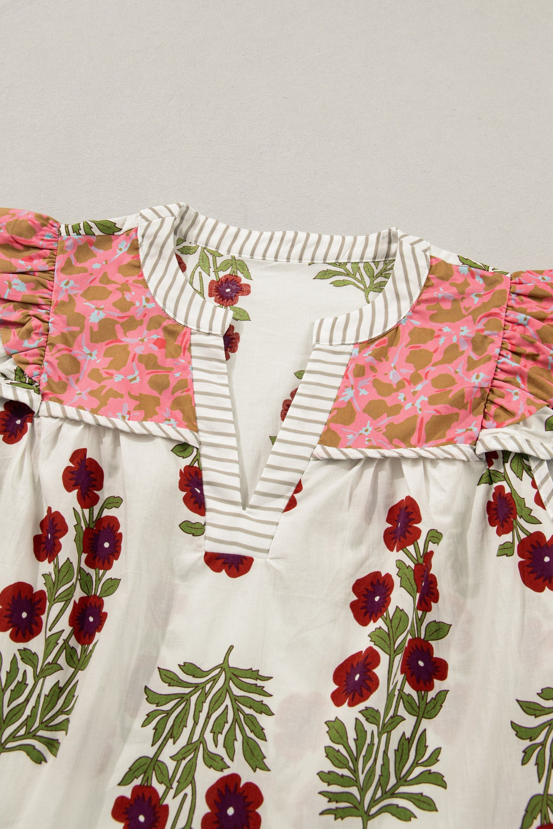 Zora Trim Flutter Cotton Blouse Floral Shift Top