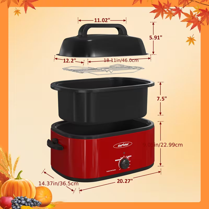 26-Quart Electric Roaster Oven with View Lid and Rack