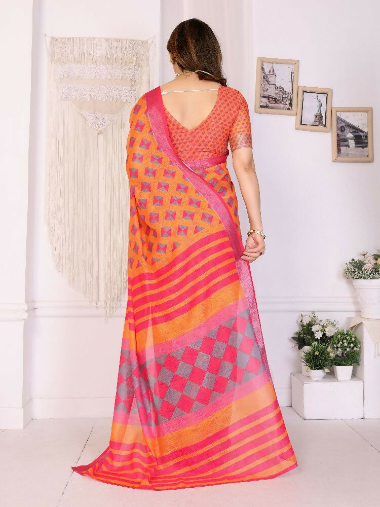 Orange Handloom Linen Cotton Saree with Elegant Zari Detailing