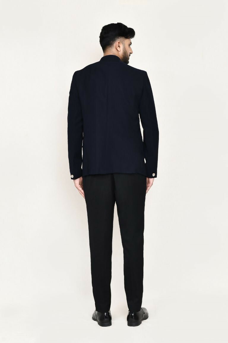 Blue Terry Rayon Prince Coat and Matching Pant Set