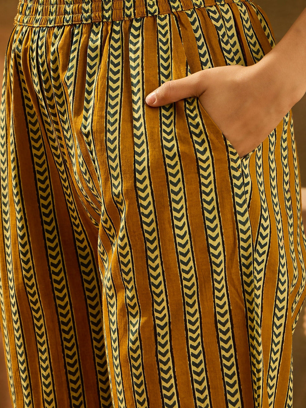 Mustard Printed Pure Cotton Kurta Set for Women
