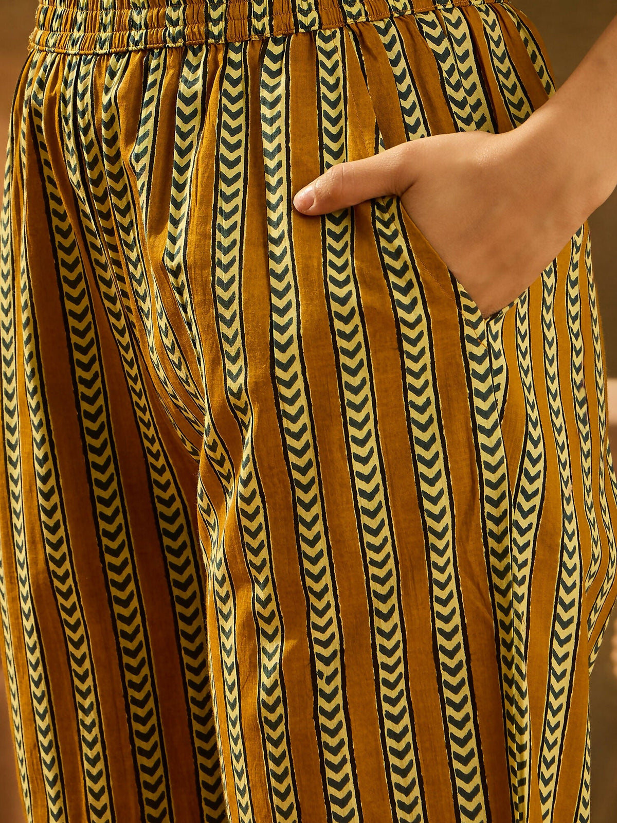 Mustard Printed Pure Cotton Kurta Set for Women