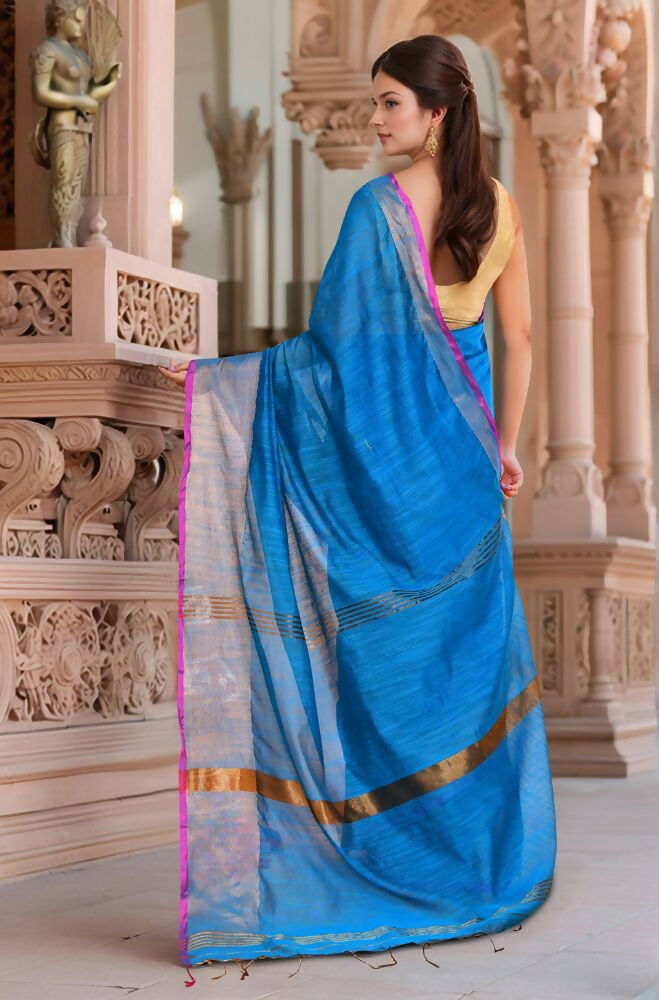 Joban Fashion Women Blue Trendy Cotton Saree