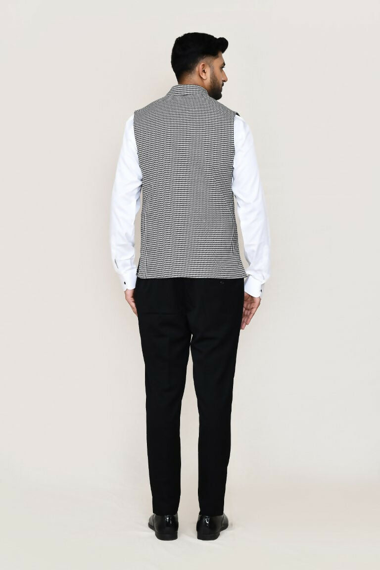 Men's White and Black Checked Cotton Satin Jacket