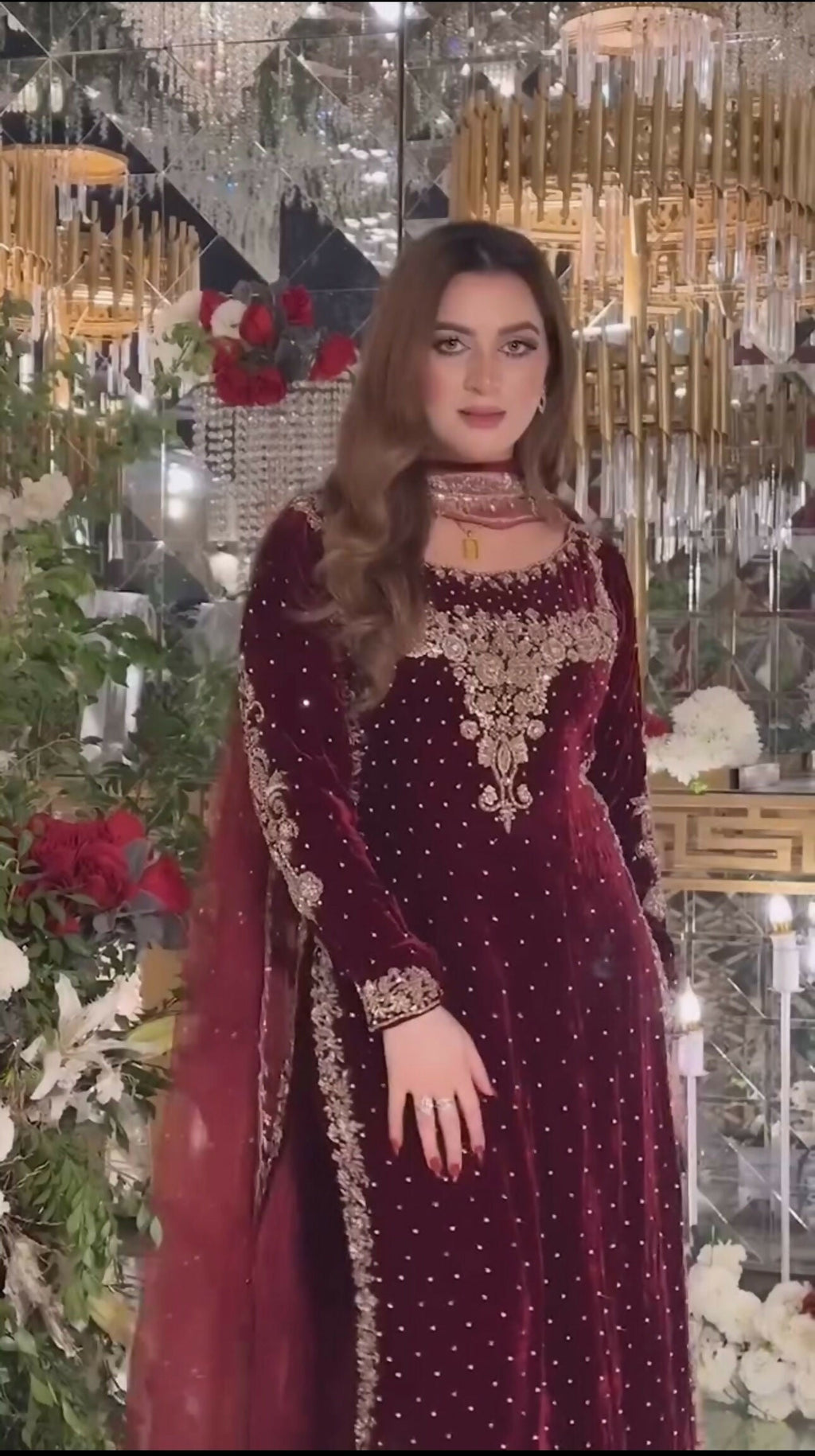 Joban Fashion Wine Velvet Sequence Embroidery Work Kurta Set
