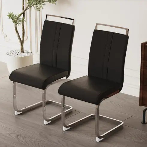 Modern Dining Chairs,PU Faux Leather High Back Upholstered Side Chair With C-shaped Tube Plating Metal Legs For Dining Room Kitchen Vanity Patio Club Guest Office Chair Set Of 4