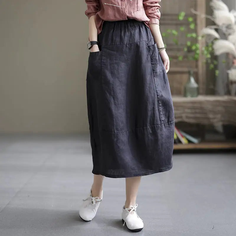 Casual Loose Retro Linen Skirt for Women