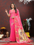 Pink Soft Paithani Silk saree with gold zari Meenakari weaving and matching blouse
