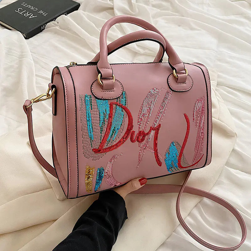 Fashionable Portable Sequin Embroidered Messenger Bag