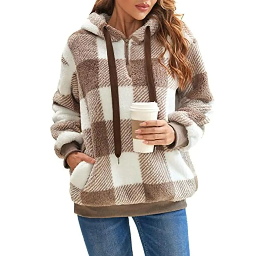 Women's Plush Hoodie with Drawstring - Cozy Comfort