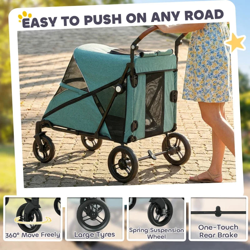 Dog Stroller for Large Dogs Up to 66 LBS with All-Terrain Spring Suspension, 8-Position Adjustable Handle