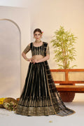Black Butterfly Net lehenga featuring intricate zari and sequence work embroidery.