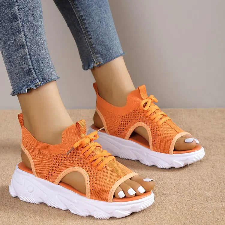Women's Casual Hollow Thick Bottom Knit Beach Sandals - Image 7