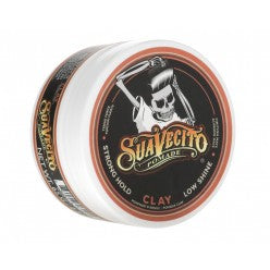 Suavecito Firm Clay Pomade 2.3oz tin with matte finish hair styling text