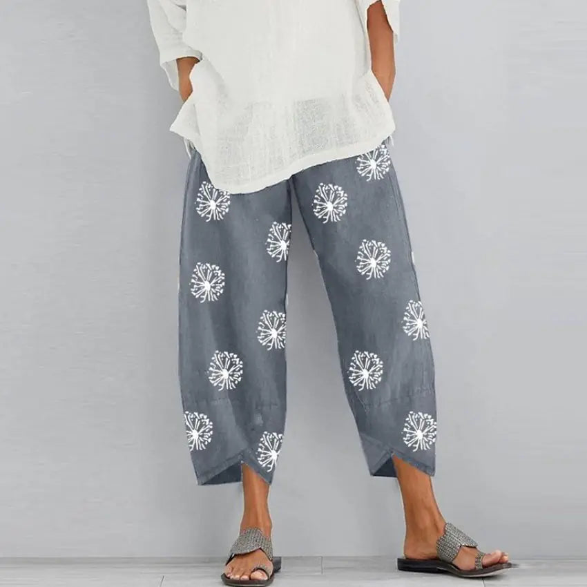 Plus Size Women's Dandelion Print Wide Leg Pants