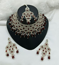 Elegant maroon stone work necklace set with matching ethnic earrings