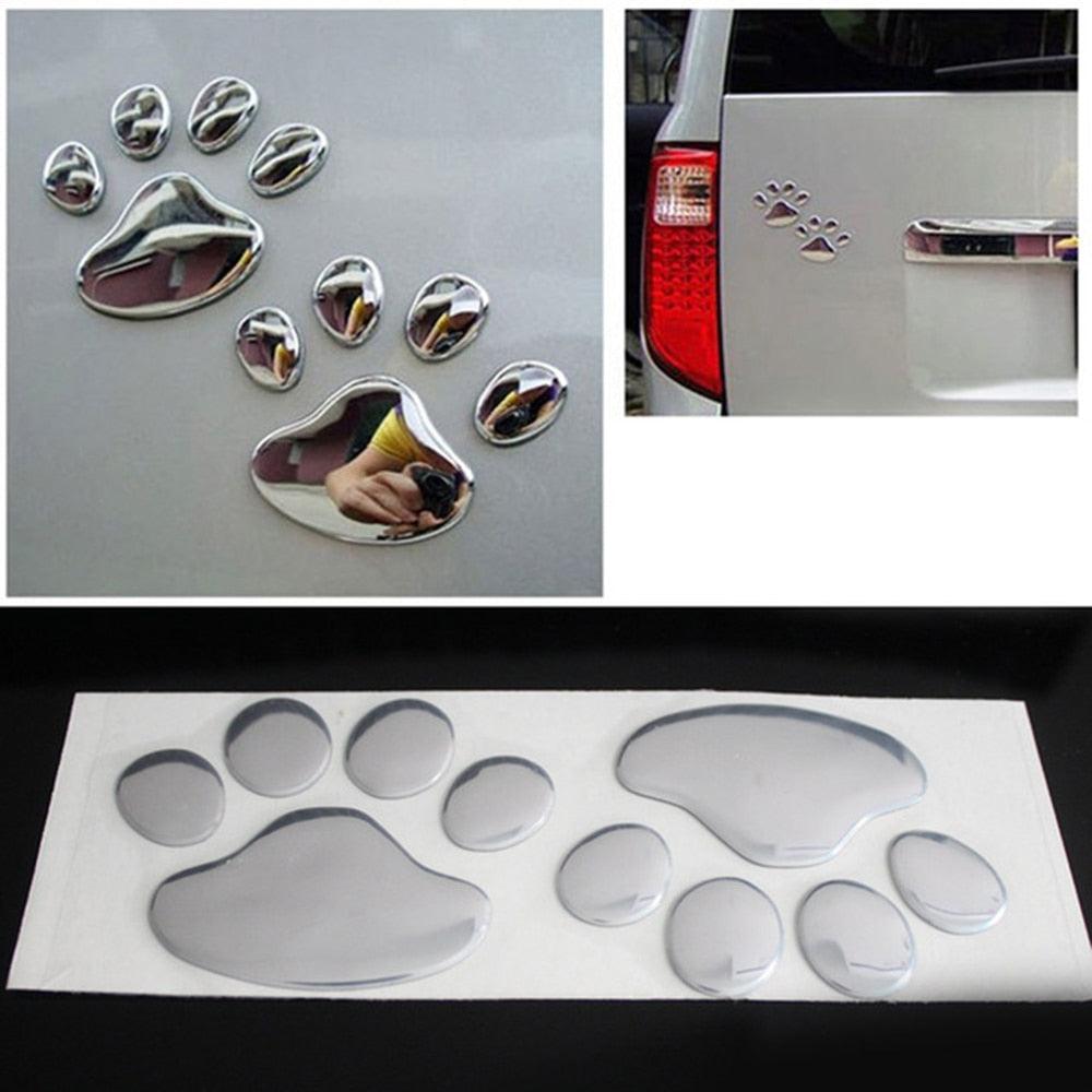 3D Paw Print Car Decal Set - Silver/Gold Chrome Animal Emblem