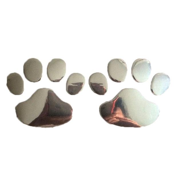 3D Paw Print Car Decal Set - Silver/Gold Chrome Animal Emblem