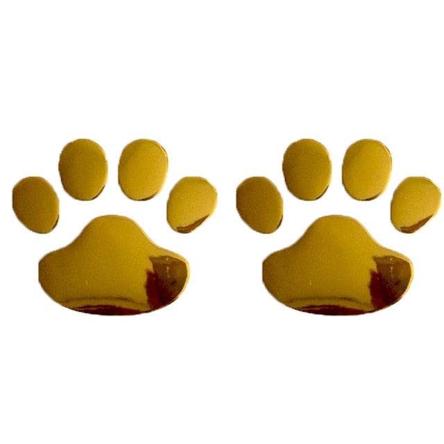 3D Paw Print Car Decal Set - Silver/Gold Chrome Animal Emblem