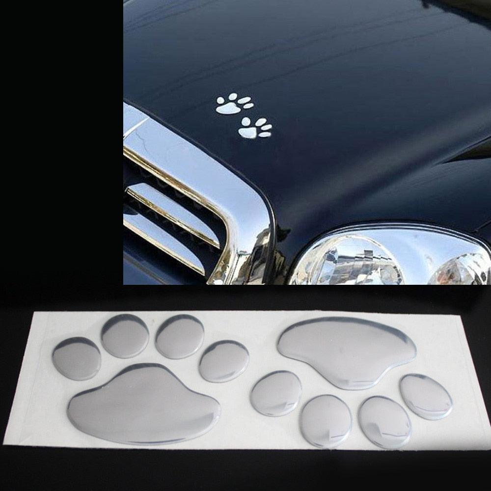 3D Paw Print Car Decal Set - Silver/Gold Chrome Animal Emblem