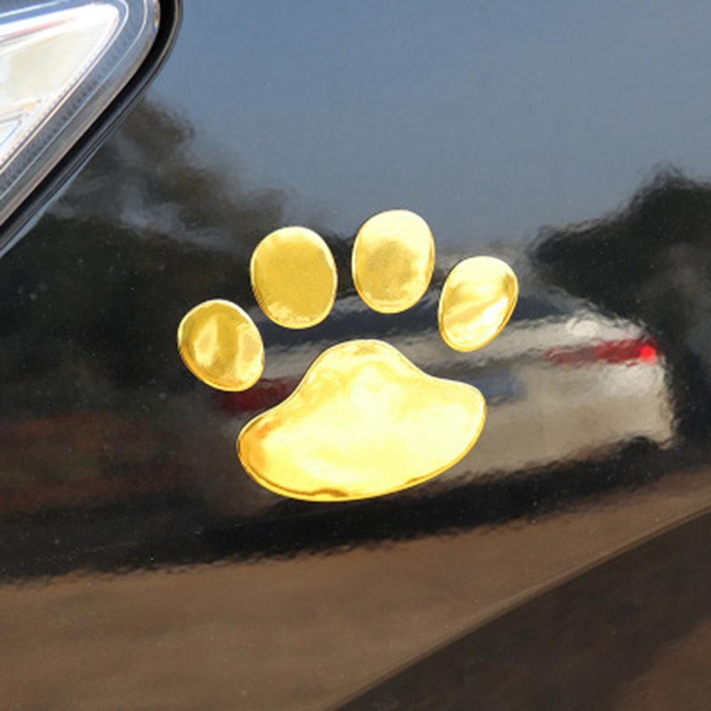3D Paw Print Car Decal Set - Silver/Gold Chrome Animal Emblem