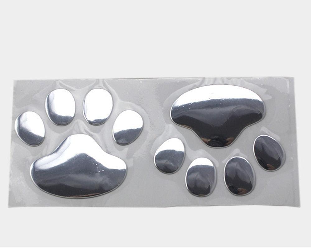 3D Paw Print Car Decal Set - Silver/Gold Chrome Animal Emblem