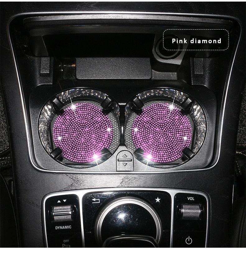 2PCS Glamorous Crystal Rhinestone Car Cup Holder Coasters - 2.75"