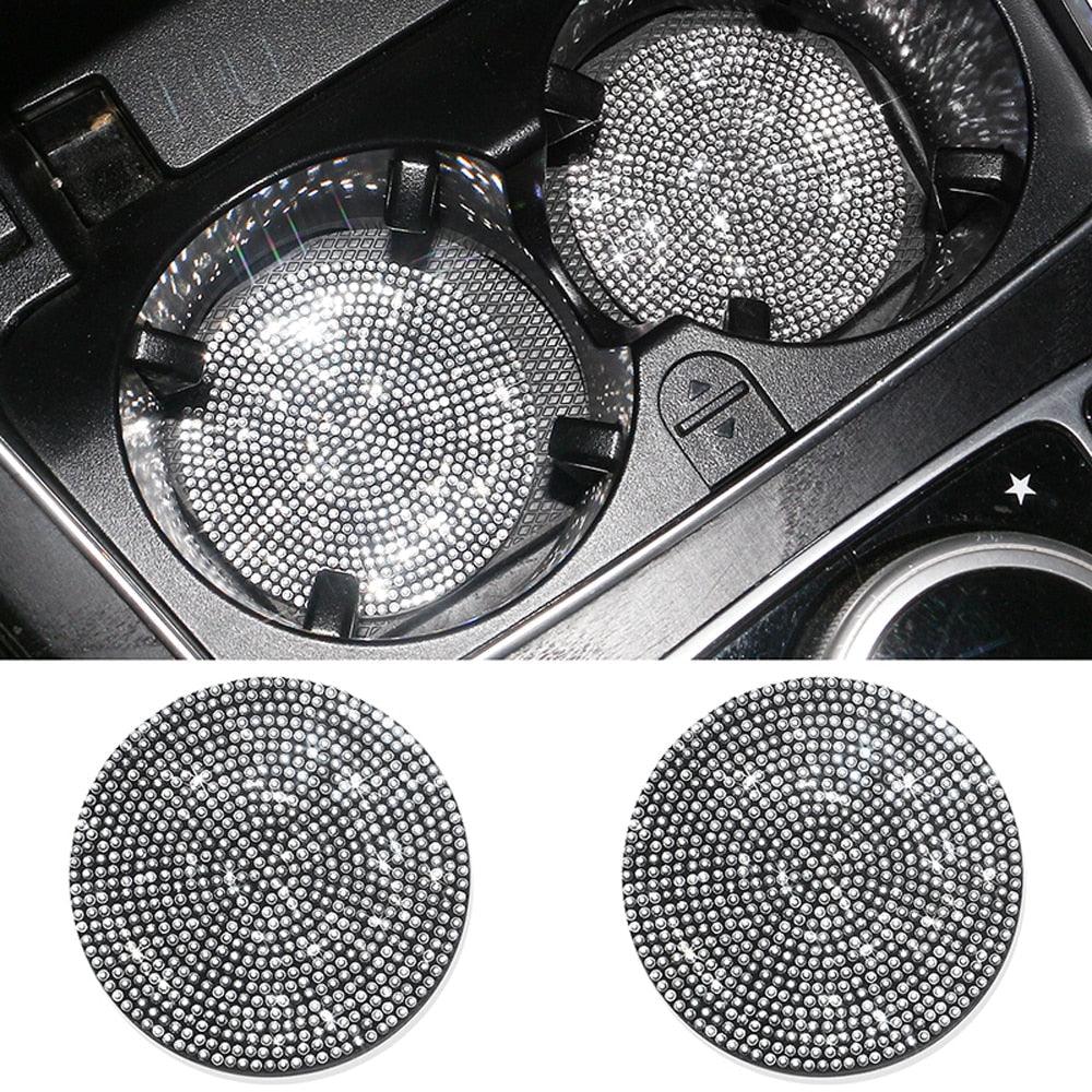 2PCS Glamorous Crystal Rhinestone Car Cup Holder Coasters - 2.75"