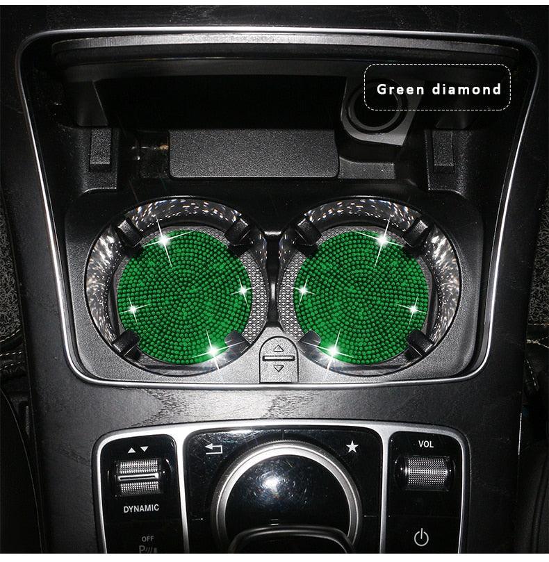 2PCS Glamorous Crystal Rhinestone Car Cup Holder Coasters - 2.75"