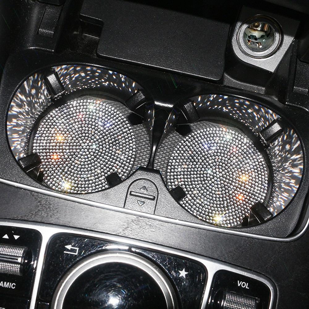 2PCS Glamorous Crystal Rhinestone Car Cup Holder Coasters - 2.75"