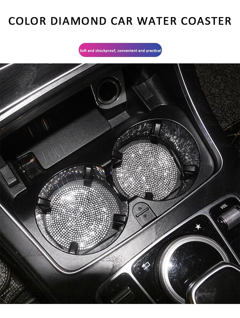 2PCS Glamorous Crystal Rhinestone Car Cup Holder Coasters - 2.75"