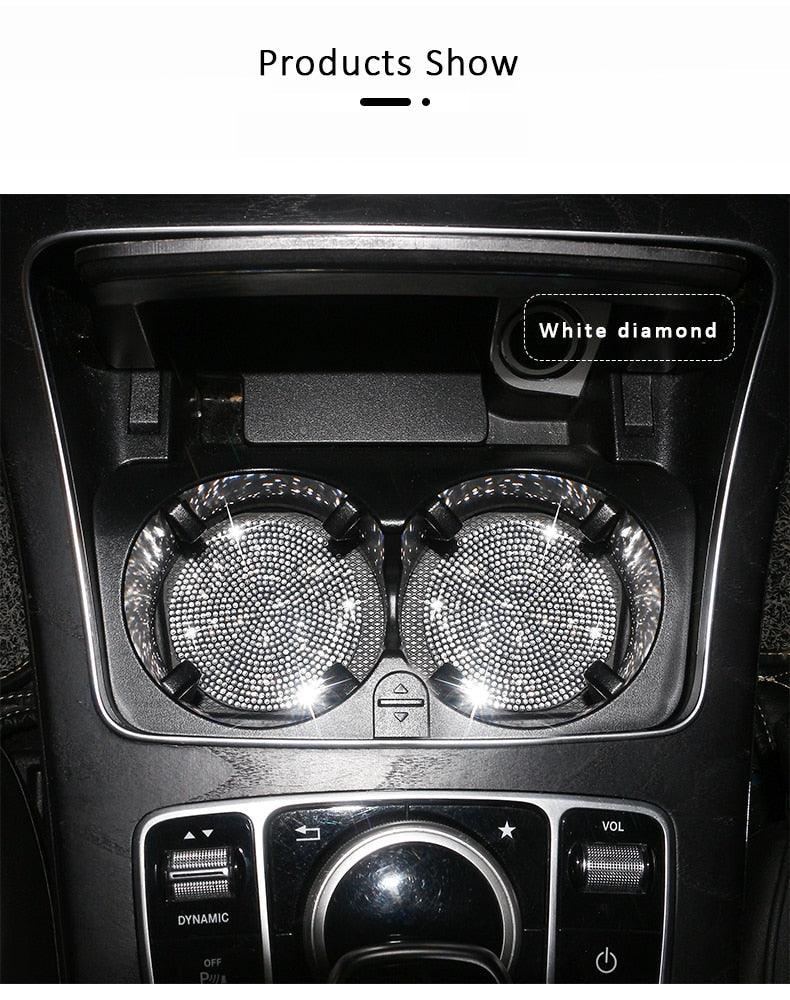 2PCS Glamorous Crystal Rhinestone Car Cup Holder Coasters - 2.75"
