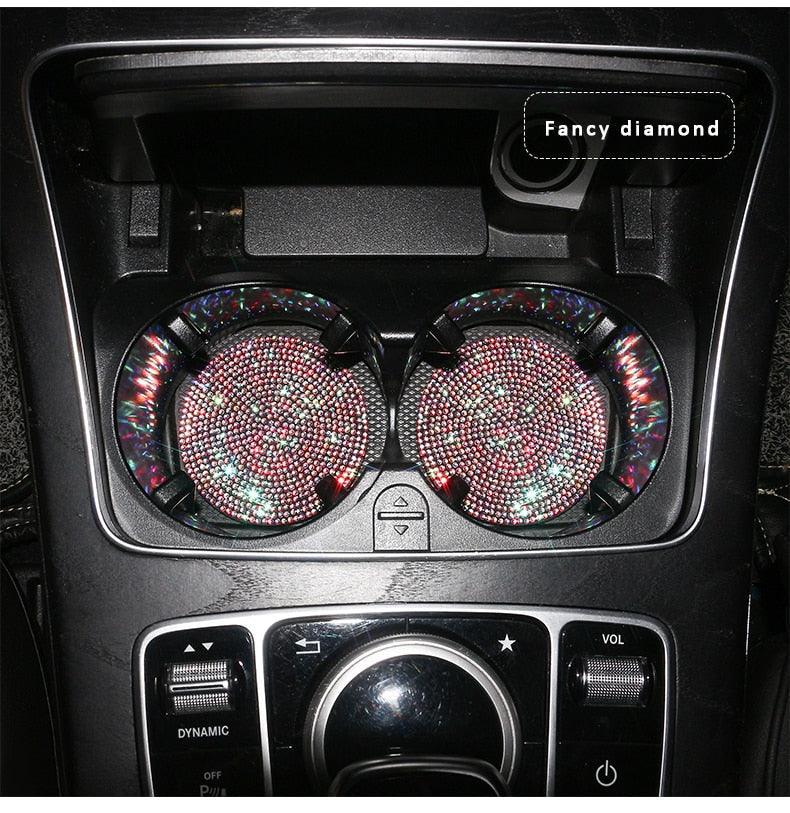 2PCS Glamorous Crystal Rhinestone Car Cup Holder Coasters - 2.75"