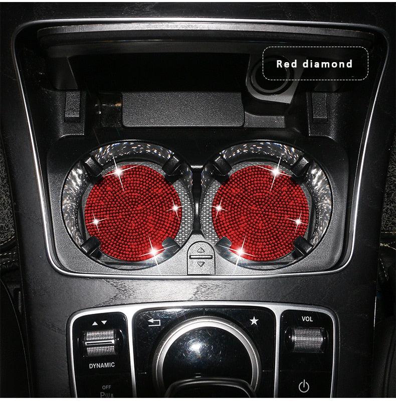 2PCS Glamorous Crystal Rhinestone Car Cup Holder Coasters - 2.75"