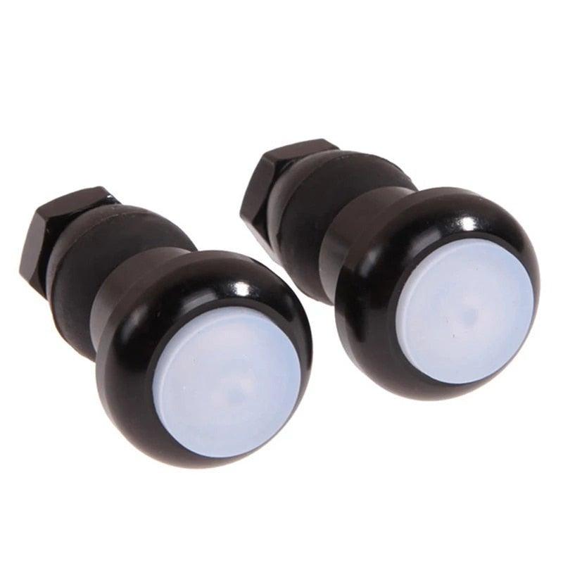 Pair of LED handlebar end plug safety warning indicator lights for bicycles