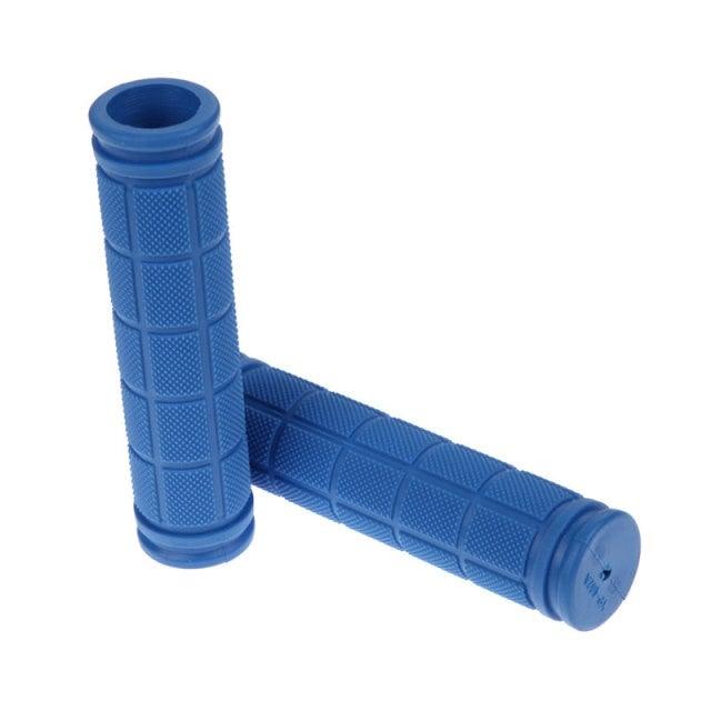 Vibrant rainbow selection of soft, non-slip rubber bike handlebar grips for mountain and road bikes.