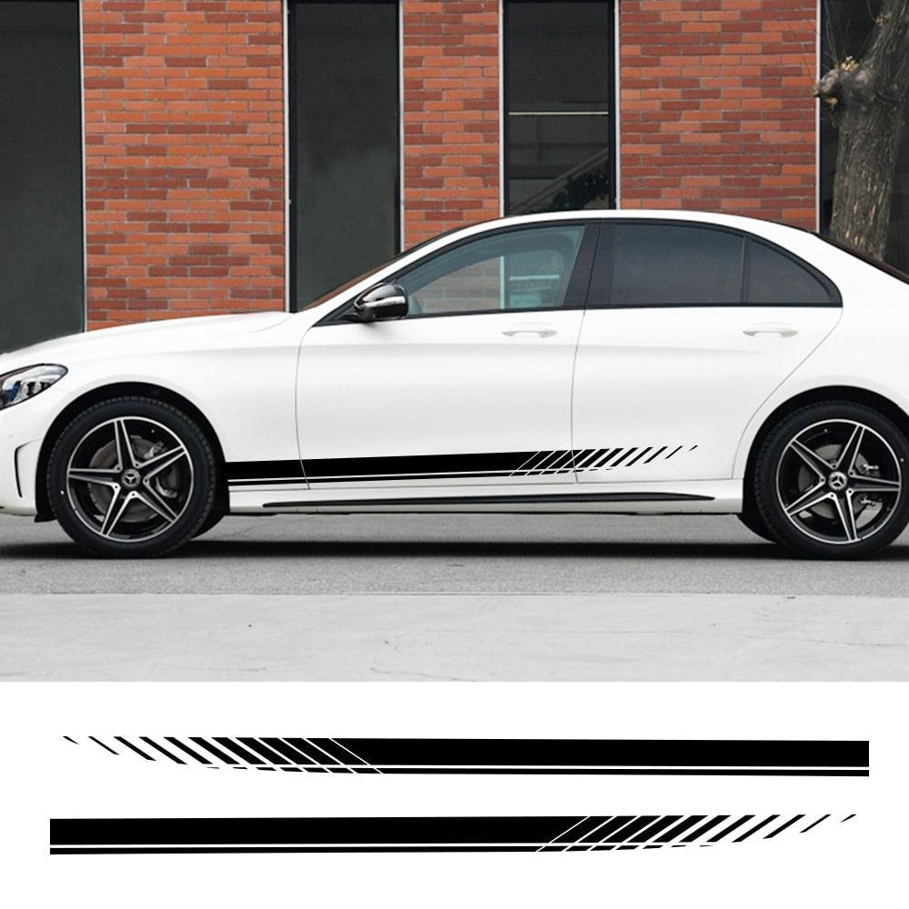 Universal racing stripe vinyl side skirt decals for car body styling