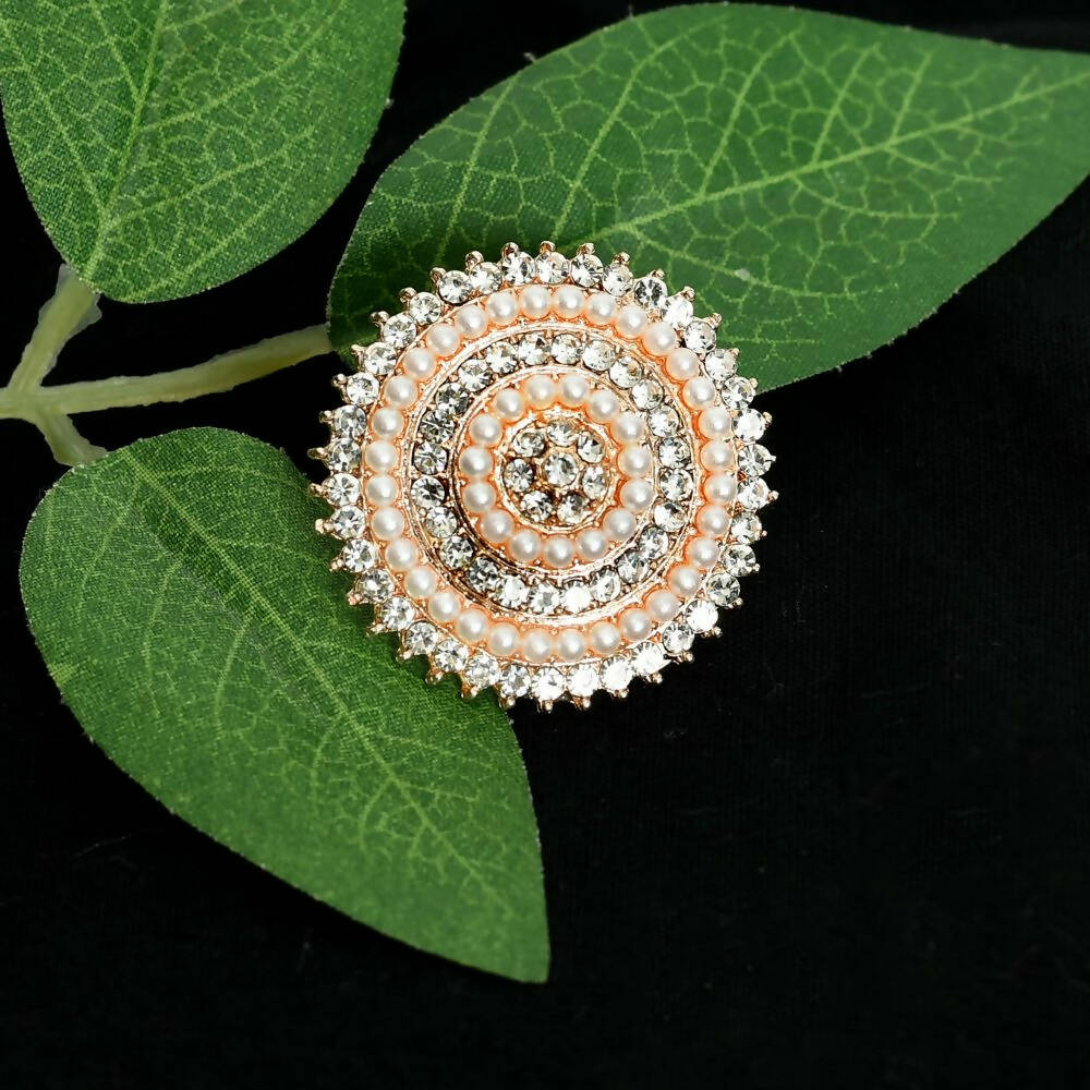 Joharkamal gold-polished adjustable finger ring with stone stud detailing - Design 05
