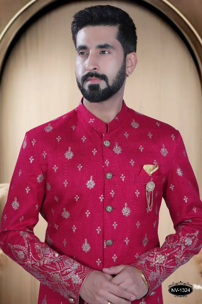 Rani-Pink Silk Kurta Pyjama Set for Boys Ethnic Occasion Wear