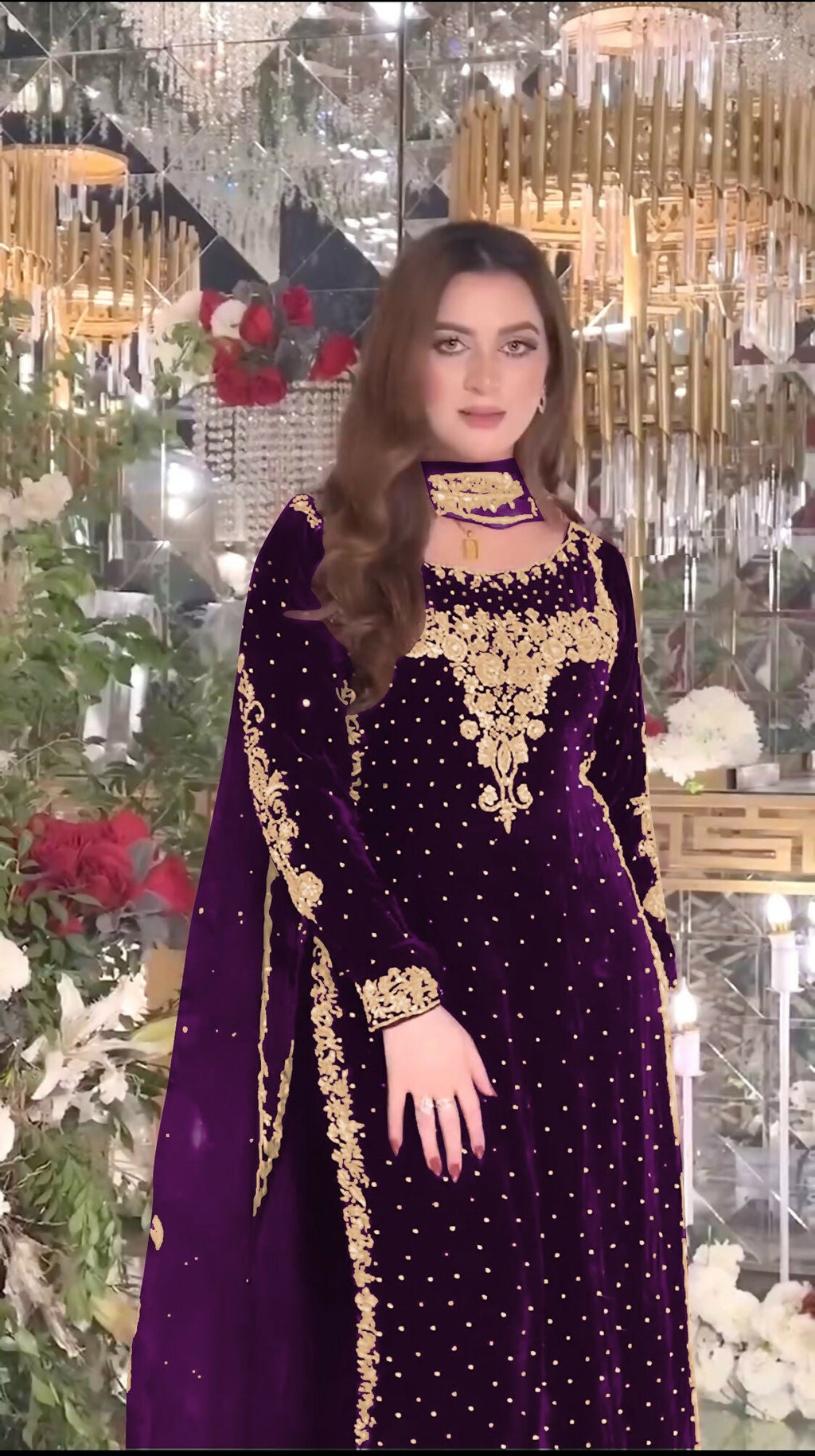 Joban Fashion Purple Velvet Sequence Embroidery Work Kurta Set