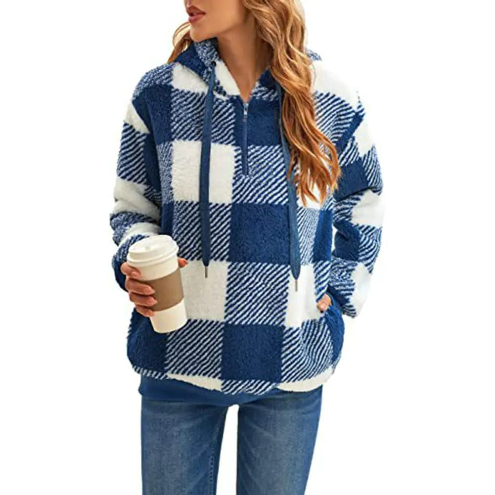 Women's Plush Hoodie with Drawstring - Cozy Comfort