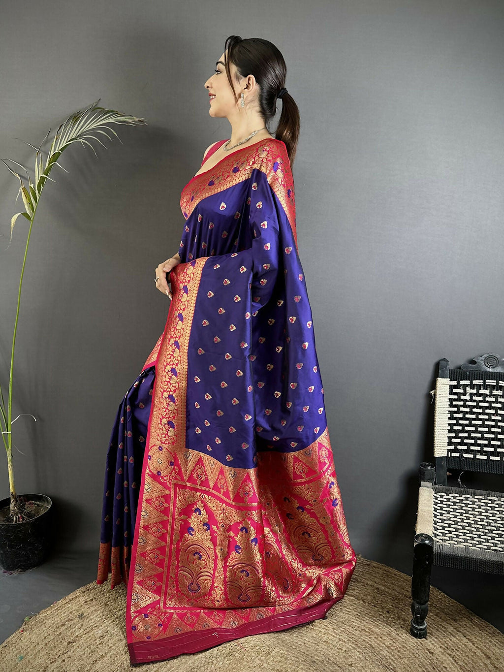 Royal Blue Soft Silk Banarasi Saree with Intricate Motifs
