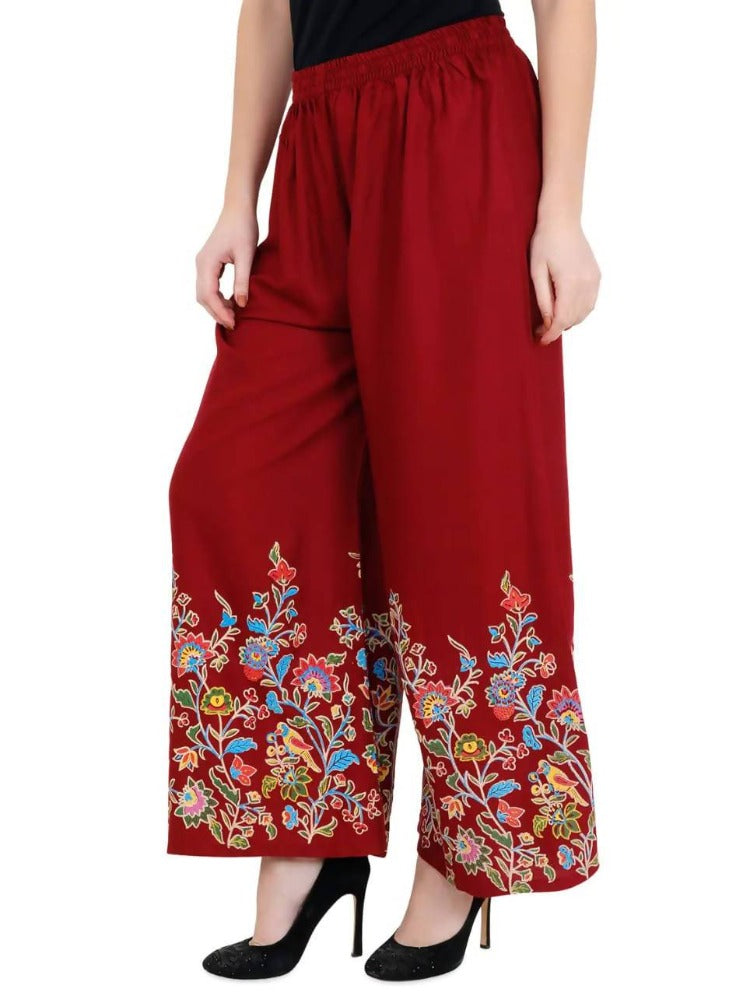 Maroon Floral Print Palazzo