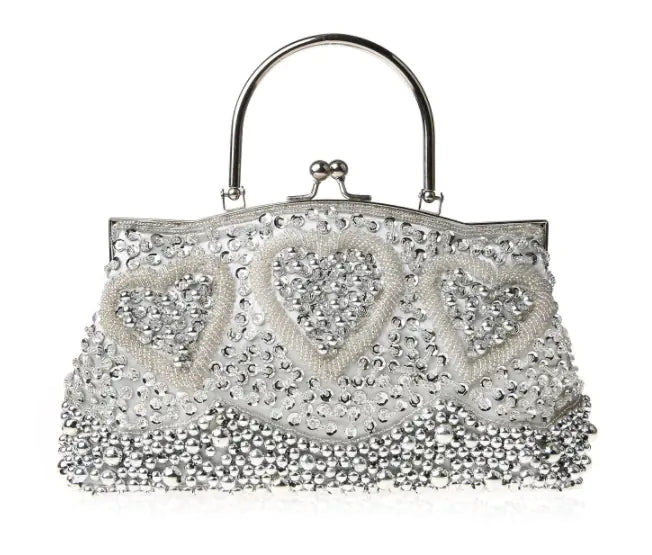 Gray Beaded Sequined Embroidery Shoulder Bag Clutch