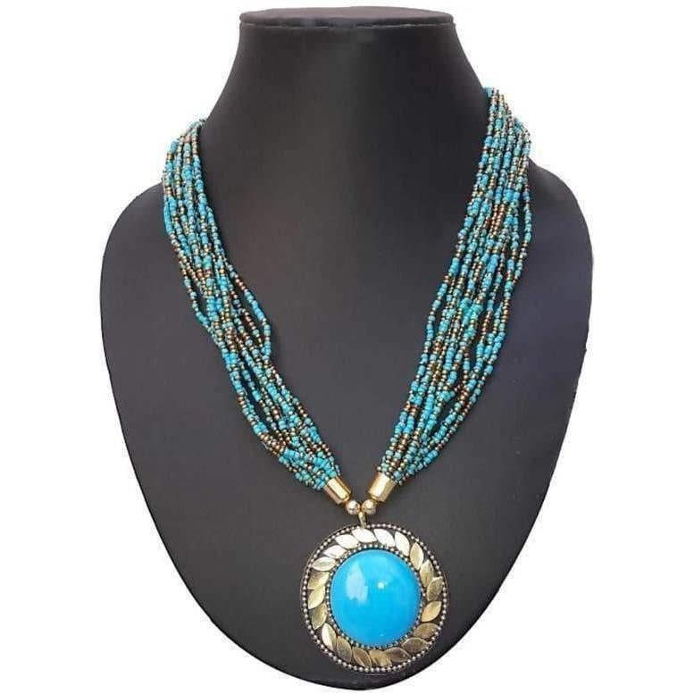 Traditional sky blue beaded necklace for women