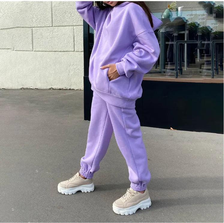 Women's Cozy Plush Hooded Sweatshirt and Joggers Loungewear Set - Image 19